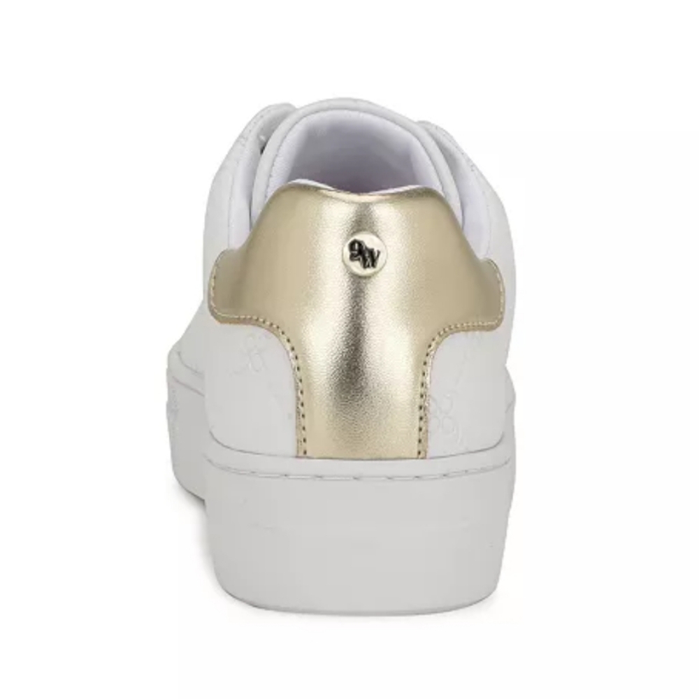 Nine West Women's Gatsby Round Toe Lace-Up Casual Sneakers White and Gold - Picture 3 of 9